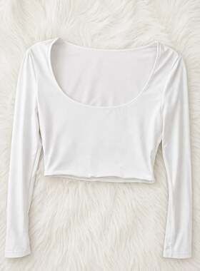 SHEIN White Long Sleeve Crop Top Scoop Neck Basic Women’s Medium